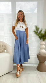 6760 Pleated denim midi dress