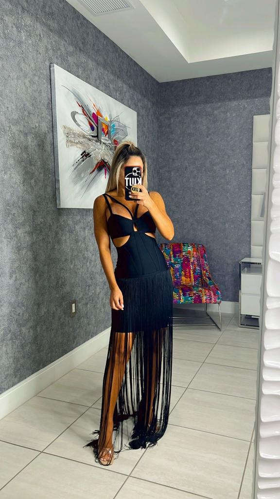 1613 Bandage fringe dress with cutouts