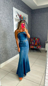 9559 Denim top and skirt set