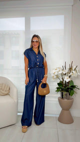 9742 Button down top and wide pants set