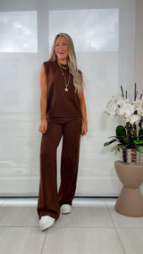 0820 Knitted set solid round neck