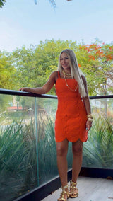 9735 Crochet detail mini dress