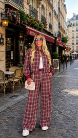 5076 Plaid bubble jacket and pants set