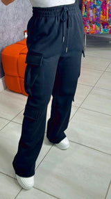 0763 High waist fleece cargo pants