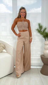 2261 Halter neck knotted rope detail top and pants set