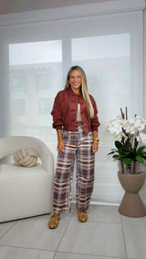 0035 Plaid print denim pants