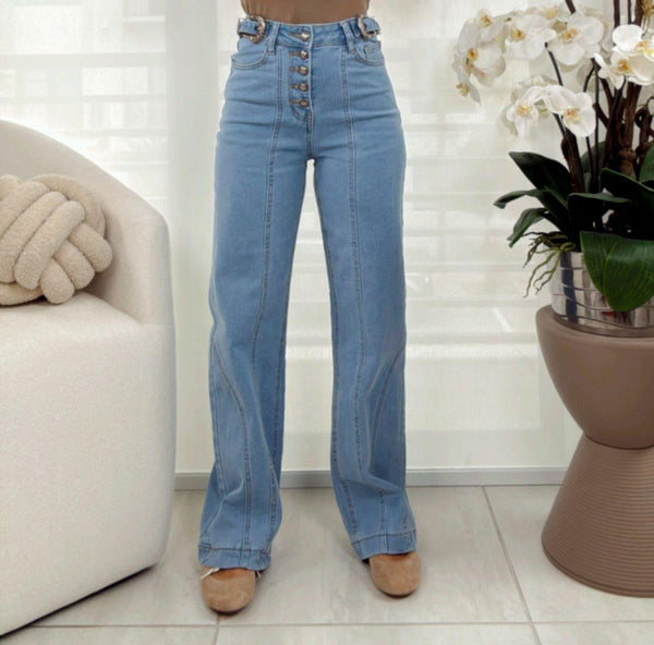 5138 Denim straight pants with belt