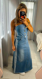 4148 Strapless denim dress