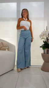 1916 Striped woven pants front closure