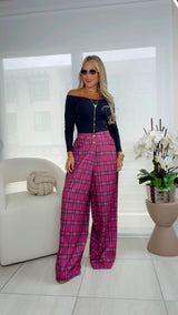 7002 Plaid barrel pants