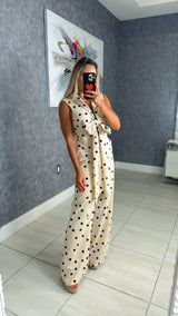 2709 Polka dots jumpsuit front tie