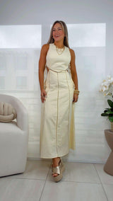 0287 Side cut out tie finish lace trim dress
