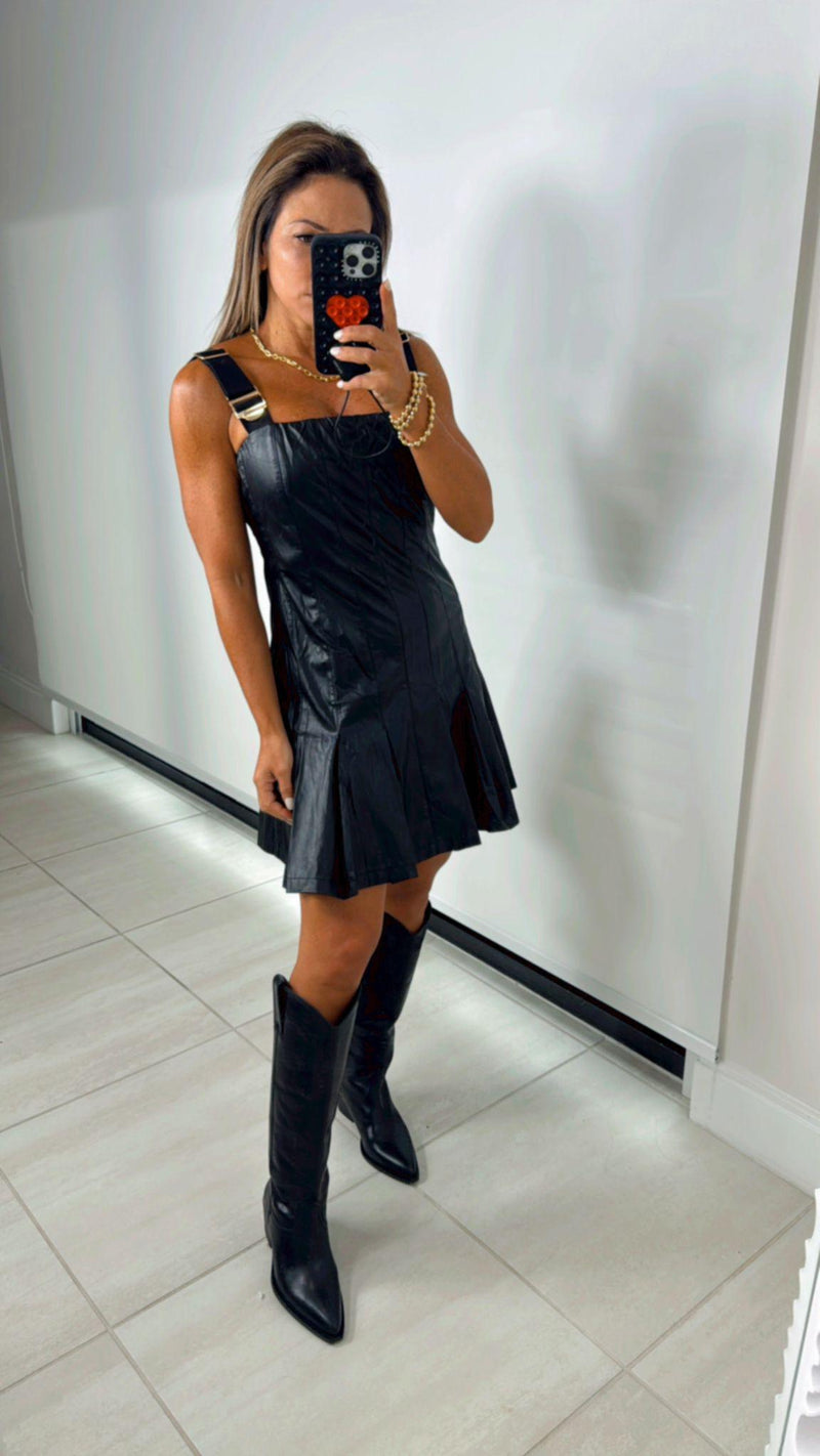 2521 Leather mini dress with adjustable straps