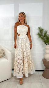 9270 Open back guipure lace dress