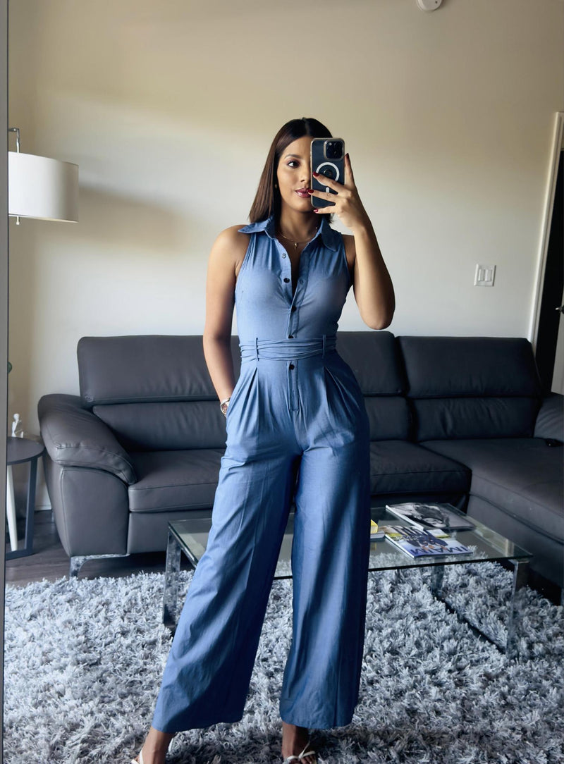 6297 Button down denim jumpsuit