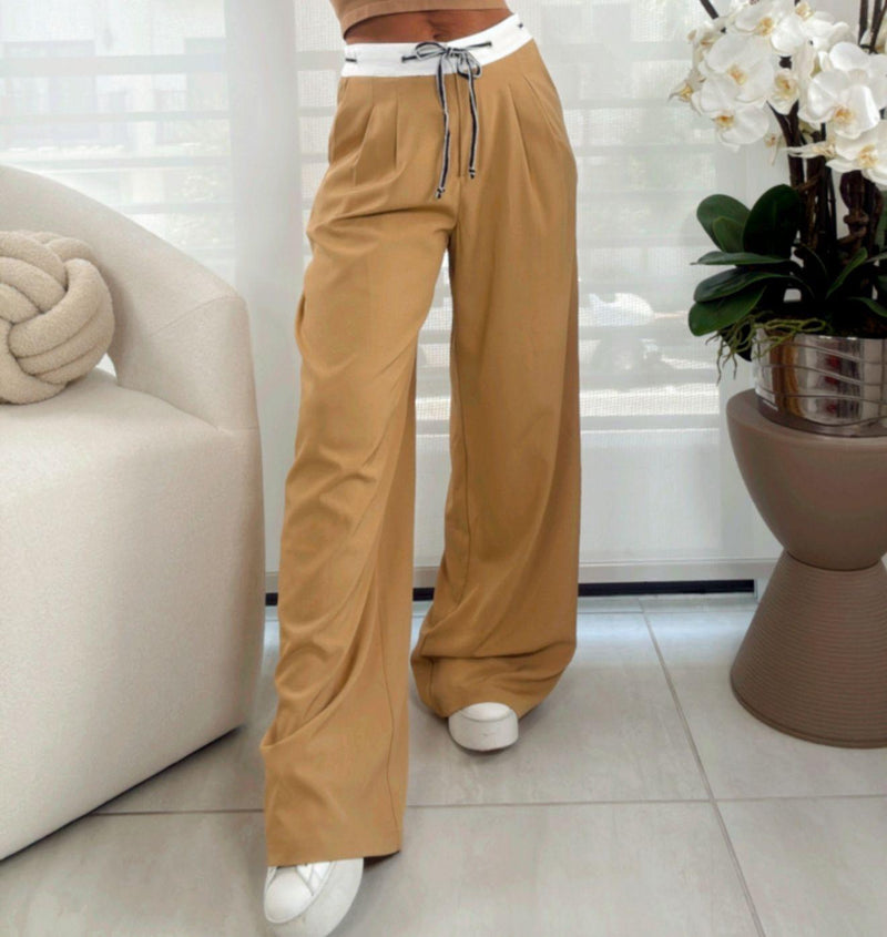 3857 Contrast drawstring detail pants