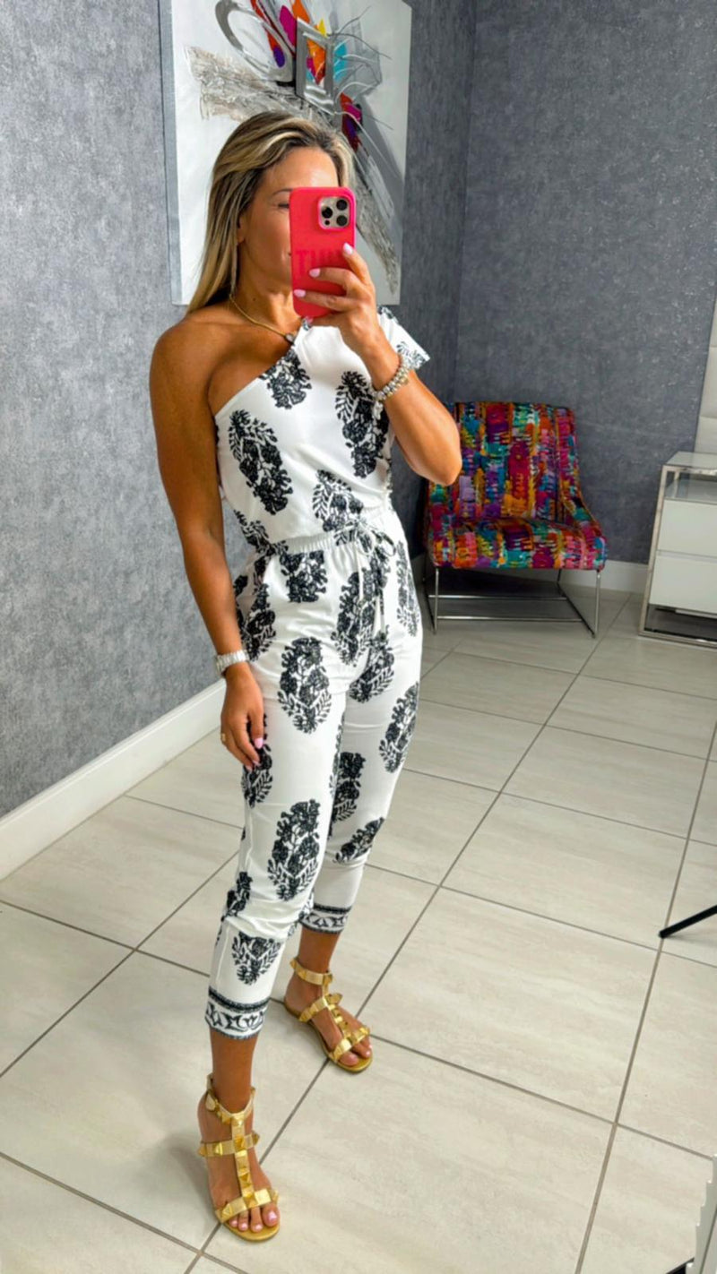 3236 Printed one shoulder jumpsuit