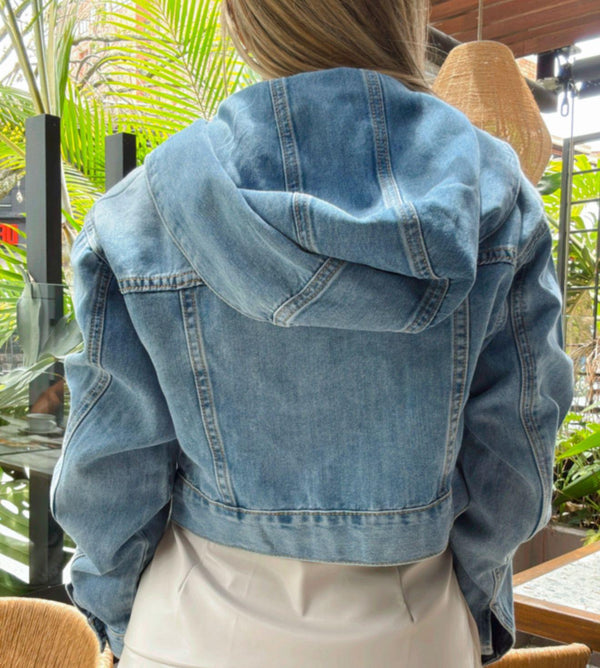 5991 Denim crop hoodie jacket