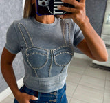 5520 Corset print washed t-shirt