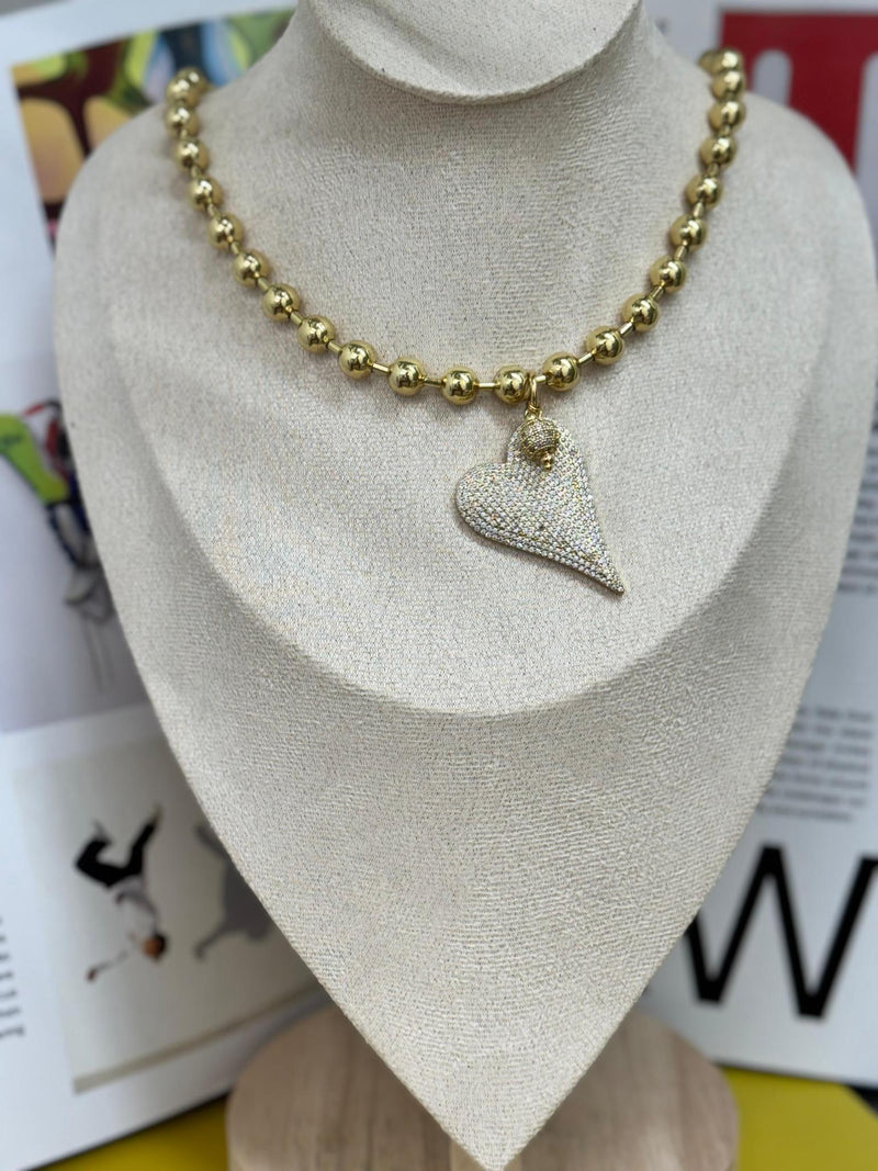 DL82 Big charm militar necklace silver and gold