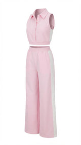 0080 Collar neck top and sweetpants set