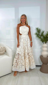 9270 Open back guipure lace dress