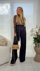 7741 Leopard mesh top woven jumpsuit