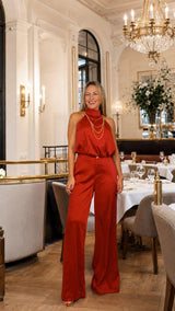 8356 Halter neck chain tril top and pants set