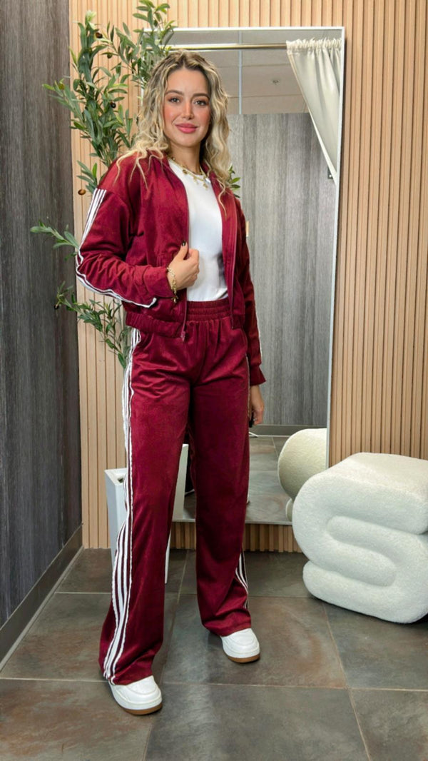 K003 Velvet jacket and side stripe pants set