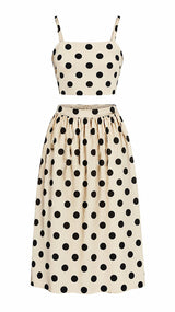 8196 Polka dot crop top and midi skirt set