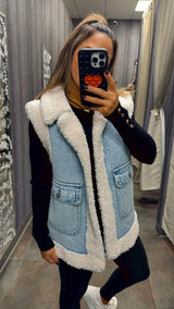 4109 Faux fur denim over size vest