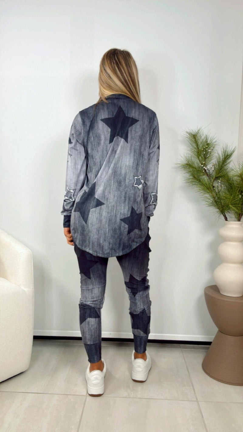 1549 Denim star jacket and jogger set