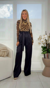 7741 Leopard mesh top woven jumpsuit