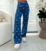 2490 Embroidery flowers denim pants