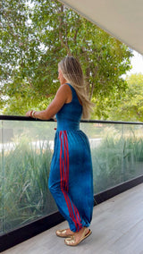 1949 Side-striped print jumpsuit Kiut