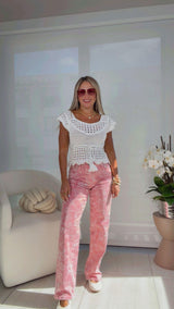 W939 Crochet tie waist top