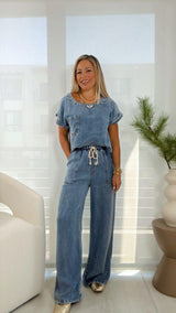 1032 Chambray top and wide leg pants set