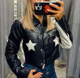 8029 Faux leather star crop jacket