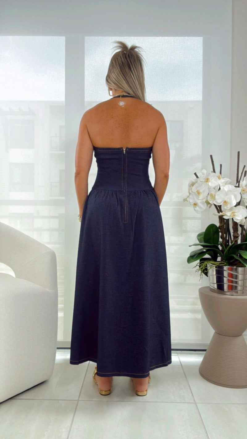 H480 Denim midi dress