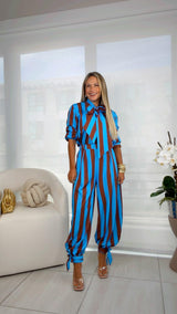 8034 Stripe luxe blouse and pants set