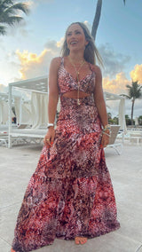 1608 Snake print open front maxi dress