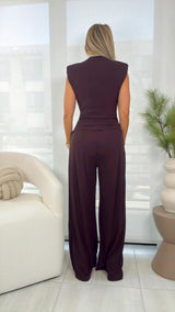 0568 Round neck top and long pants set