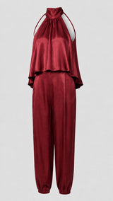8383 Bubble halter top and jogger pants set