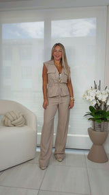 8215 Linen cargo vestand pants set