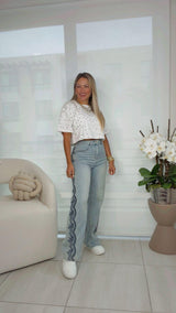 2023 Embroidery side detail denim pants