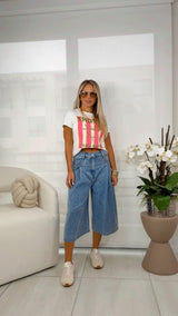 2004 Washed denim culotte Bermuda