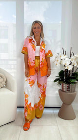 0857 Printed blouse and pants set