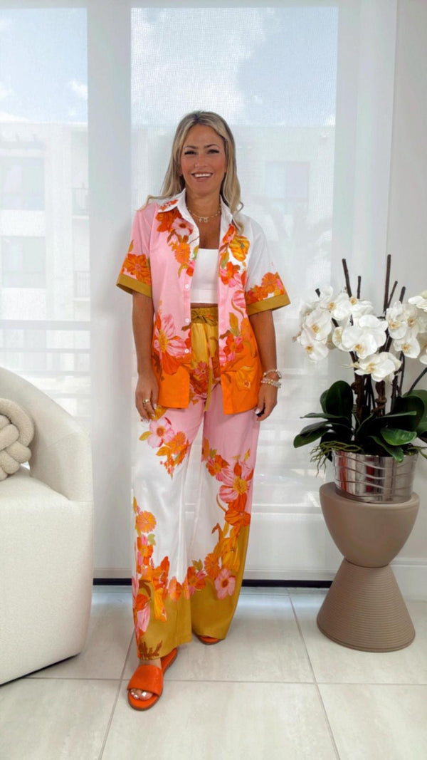 0857 Printed blouse and pants set
