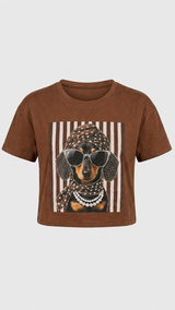 X288 Chic Dachshund print crop Top