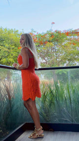 9735 Crochet detail mini dress